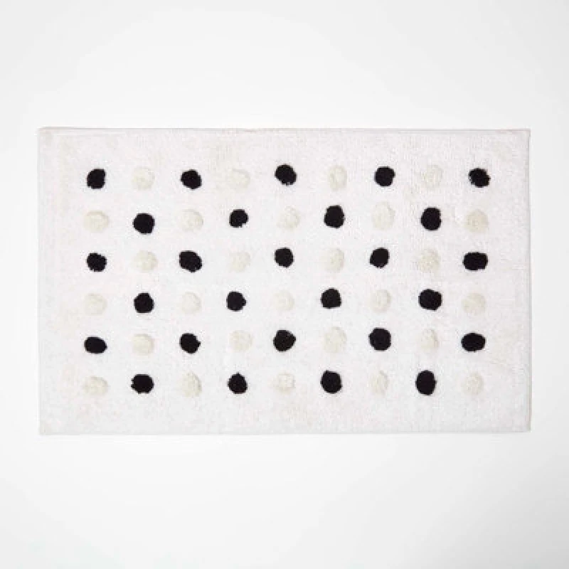 Image of Homescapes 100% Cotton Bath Mat Tufted Polka Dot Design White