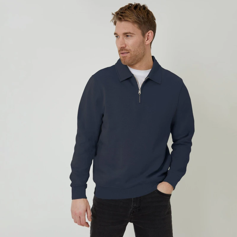 Image of Threadbare Threadbare Men Quarter Zip Collared Sweatshirt in Navy Size: 2X-large Navy XXL Male 7625915091559