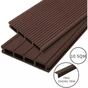 Image of Composite Decking Boards / 10 Square Metres Conker Brown / Wood Effect wpc Pack Garden Outdoor Patios Terrace Hot Tub Tiles (incl. Fixing Screws,