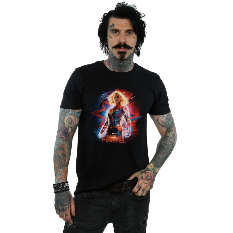 Image of Marvel Marvel Men Captain Poster T-Shirt in Black Size: Small Black S Male 5059114645640