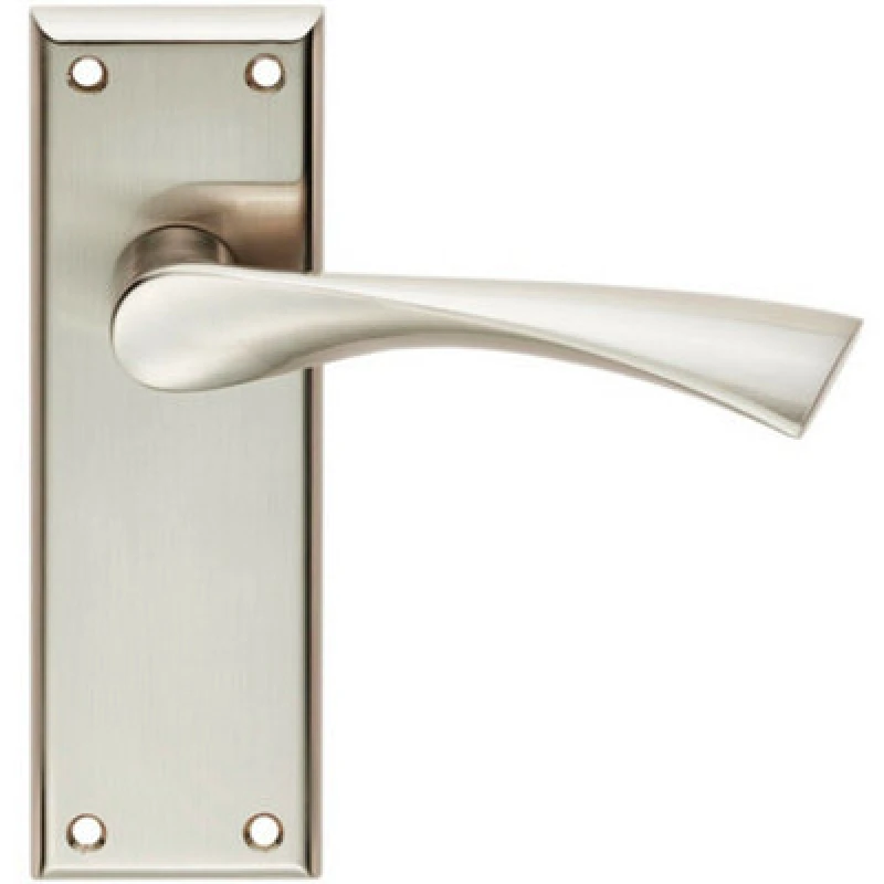 Image of Loops PAIR Angular Lever on Latch Backplate Door Handle 150 x 50mm Satin Nickel Metallics