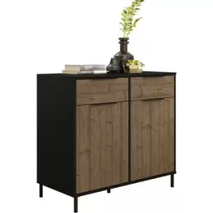 Image of Madrid 2 Door 2 Drawer Sideboard in Black Edging with Acacia Effect Finish