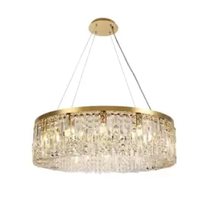 Image of Cylindrical 80cm Ceiling Pendant Chandelier, 12 Light E14, Gold, Crystal