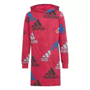 Image of adidas Essentials Brand Love Print Hooded Dress Kids - Team Real Magenta / Almost Blu