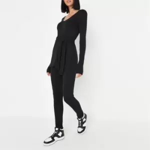 Image of Missguided Tie Wait Ls Tshirt Legging Set - Black