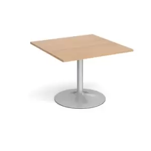 Image of Trumpet base square extension table 1000mm x 1000mm - silver base and beech top
