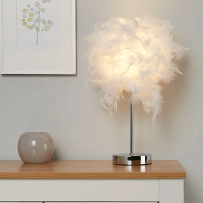 Image of Lighting Collection Feather Table Lamp White, Silver 701853