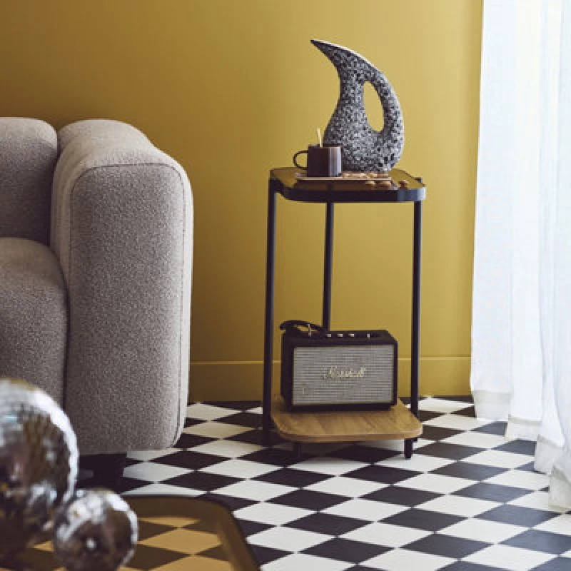 Image of sweeek Vintage Black Metal Side Tables With Glass Tops Light Brown