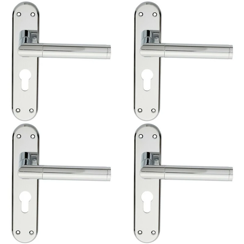 Image of Loops 4x Round Bar Lever on Euro Lock Backplate Door Handle 180 x 40mm Polished Chrome Multi