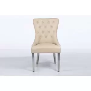 Image of Erene Leather Aire x2 Dining Chairs in Cream with Knocker & Stud Back (Cream) - Cream - Modernique