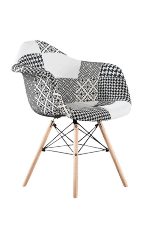 Image of Life Interiors Life Interiors Single Patchwork Accent Chair with Wooden Legs and Black Metal Wire Frame Multi One Size Unisex 5060847952912