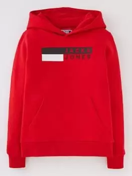 Image of Jack & Jones Junior Boys Corp Logo Play 4 Sweat Hoodie - Red, Size 8 Years