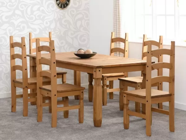 Image of Seconique Corona Pine 182cm Dining Table and 6 Chair Set