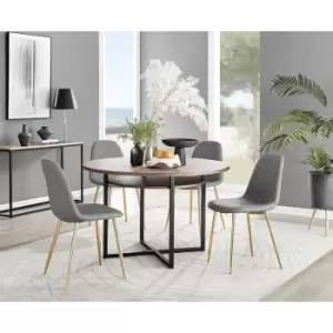 Image of Furniturebox Adley Brown Wood 120cm Storage Dining Table & 4 Grey Corona Gold Leg Faux Leather Chairs