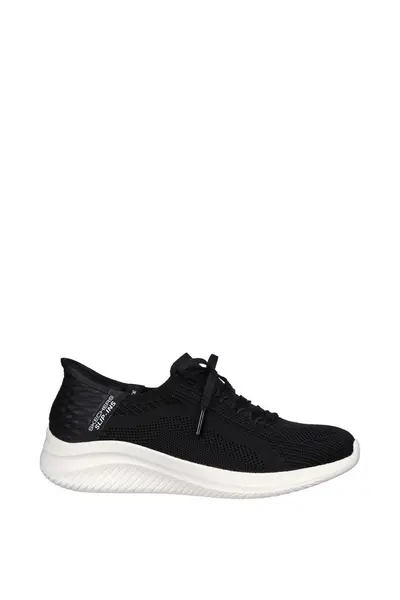 Image of Skechers Ultra Flex 3.0 Tonal Stretch Knit Fixed Laced Slip-ins - Black Knit/white Trim, Black, Size 7, Women