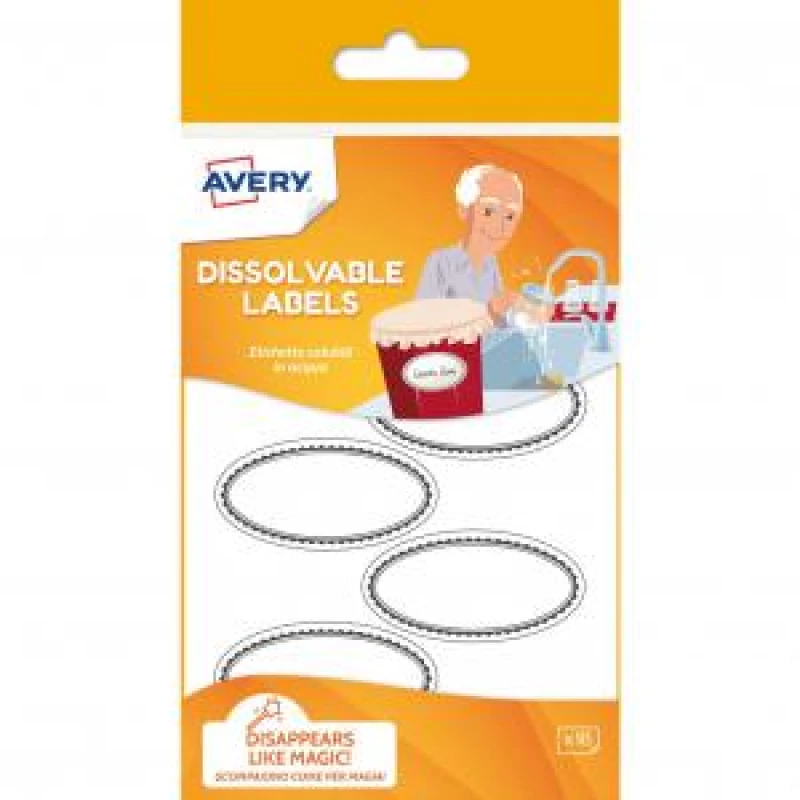 Image of Avery Avery UK Dissolvable Labels 55 x 29mm White with Black rims (Pack 18 Labels) - SOLUB18.UK SOLUB18.UK