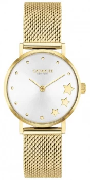 Image of Coach Womens Perry Gold-Tone Steel Mesh Silver Dial Watch