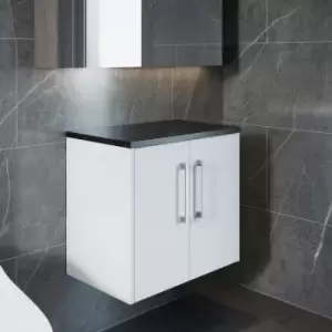 Image of Hudson Reed Juno Wall Hung 2-Door Vanity Unit with Sparkling Black Worktop 600mm Wide - White Ash