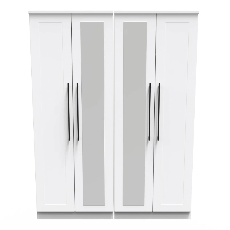 Image of Howard Tall 4 Door 2 Centre Mirrors In White Ash (Ready Assembled)