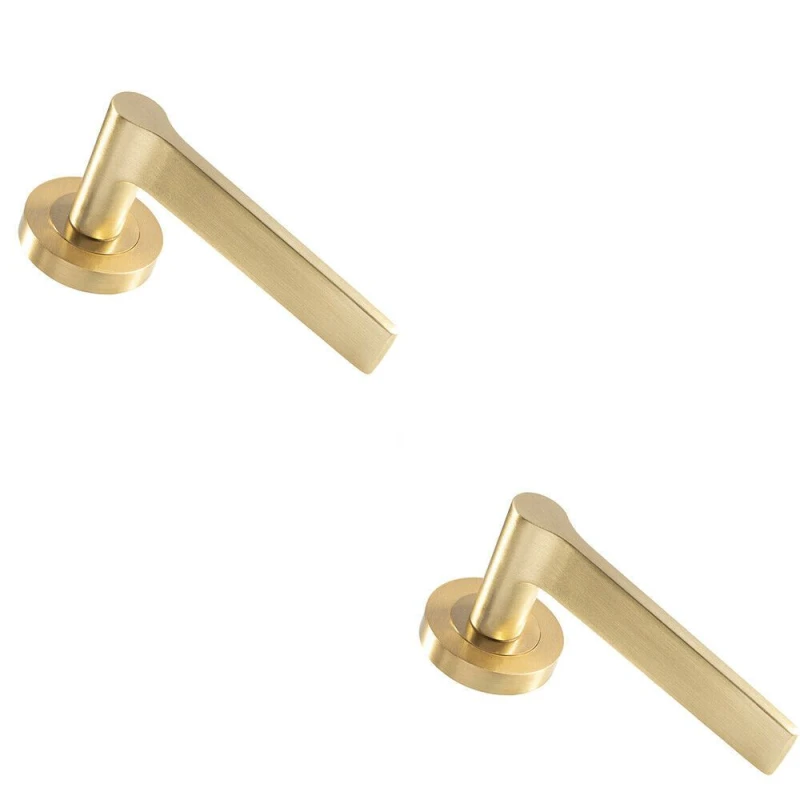 Image of Loops 2x PAIR Straight Rounded Handle on Round Rose Concealed Fix Satin Brass Metallics