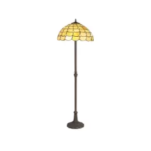Image of 2 Light Leaf Design Floor Lamp E27 With 40cm Tiffany Shade, Beige, Clear Crystal, Aged Antique Brass