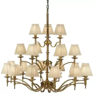 Image of Avery Ceiling Pendant Chandelier Light 21 Lamp Antique Brass & Beige Pleat Shade