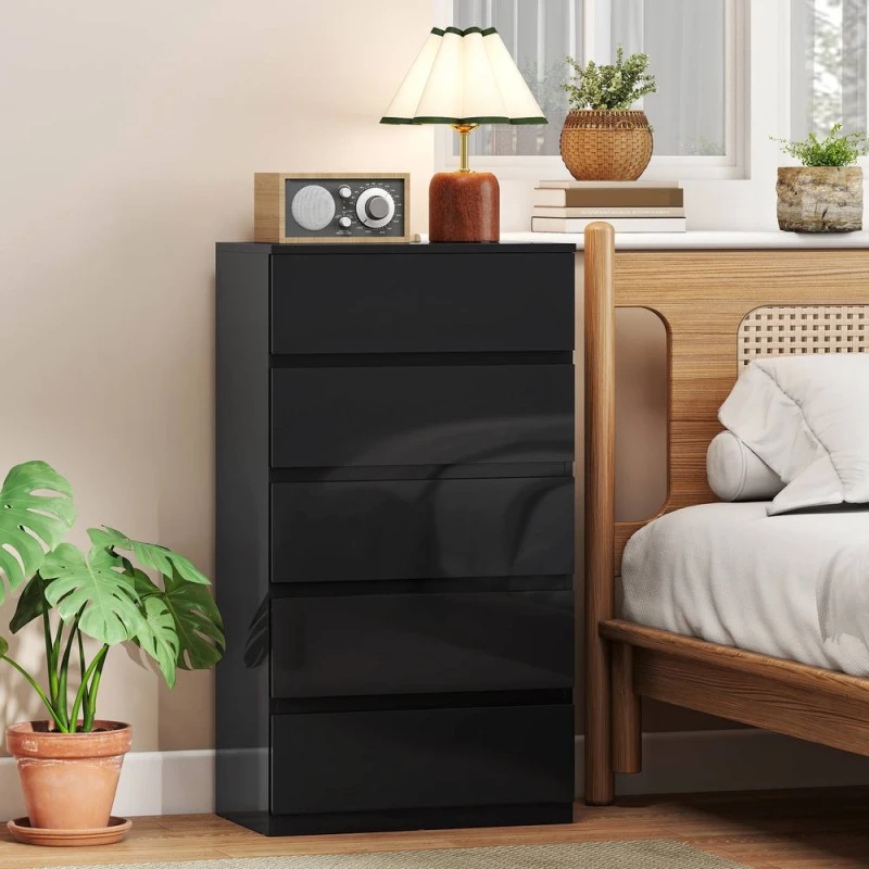 Image of HOMCOM Bedroom Chest of Drawers, 5 Drawers Dresser, Drawer Unit, Black Unisex