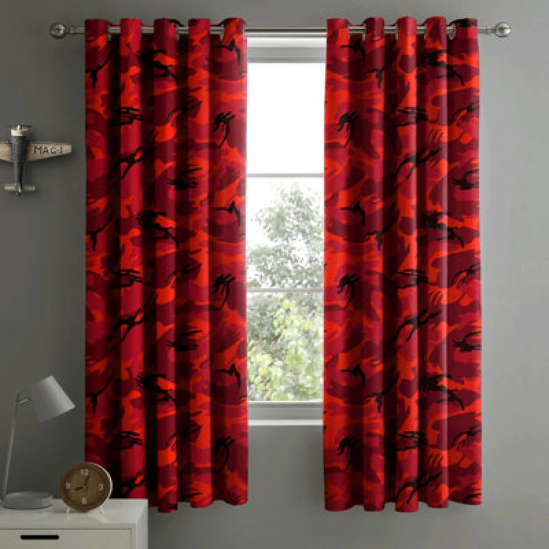 Image of Velosso Camouflage Eyelet Curtains - Red