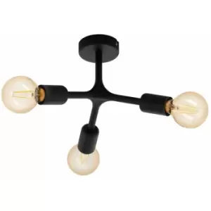 Image of Loops - Flush 3 Bulb Ceiling Light Colour Black Arms & Lamp Holders Bulb E27 3x60W
