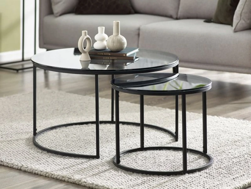 Image of Julian Bowen Chicago Smoked Glass Round Nesting Coffee Tables