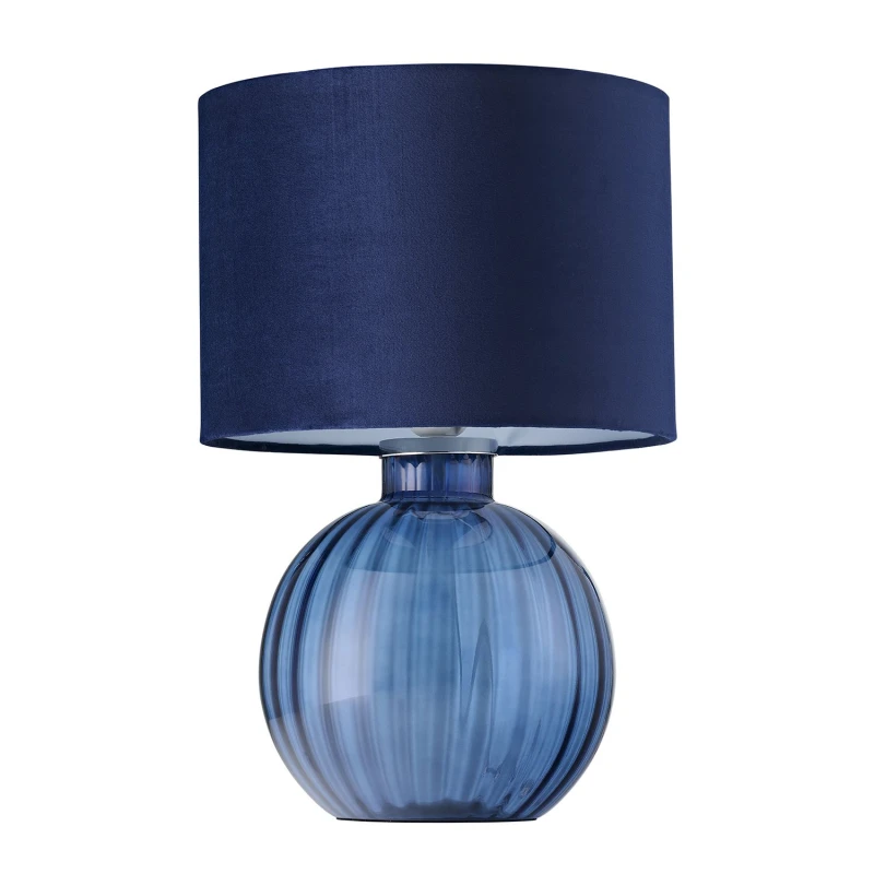 Image of Happy Homewares Contemporary Ribbed Glass Table Lamp with Velvet Fabric Shade in Midnight Midnight Unisex
