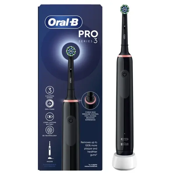 Image of Oral B Pro 3 3000 All-Black Cross Action Electric Toothbrush