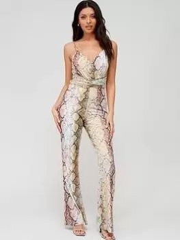 Image of Guess Carina Twist Jumpsuit - Glam Snake Print, Multi, Size L, Women