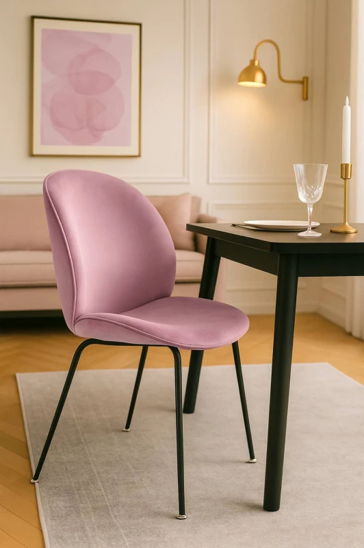 Image of Fusion Living Luxurious Velvet Dining Chair with Black Metal Legs in Dusty Pink Dusty Pink Unisex