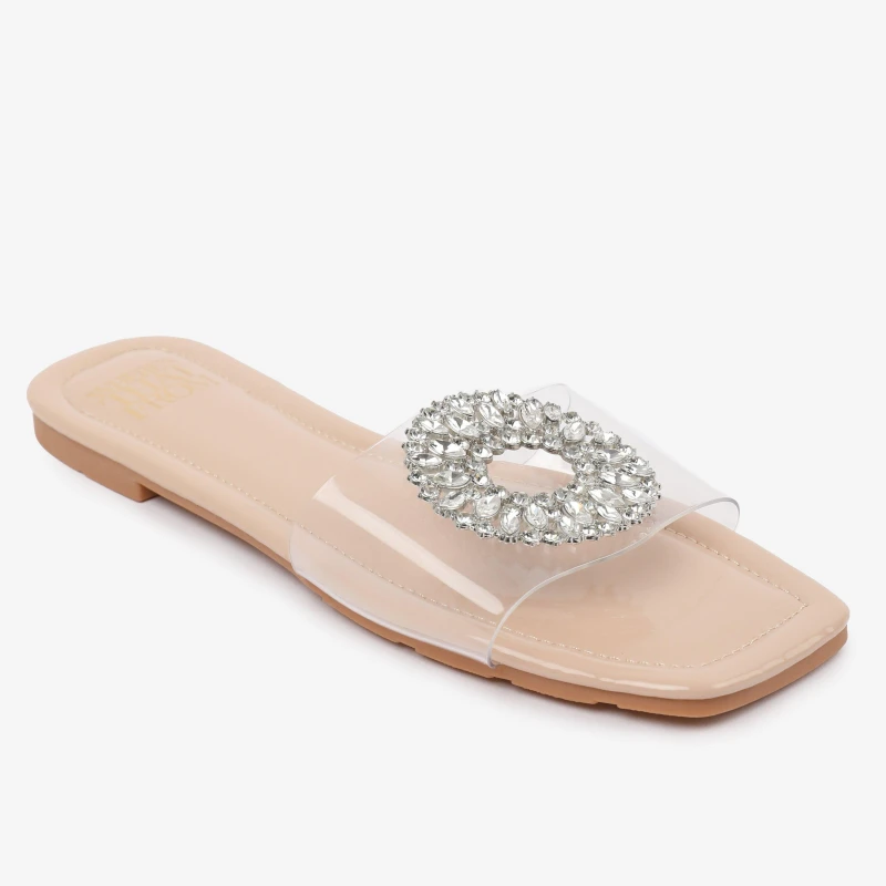 Image of Wheres That From Wheres That From Nude PU Gloss Perspex Flat Sanda - Cream Cream 8