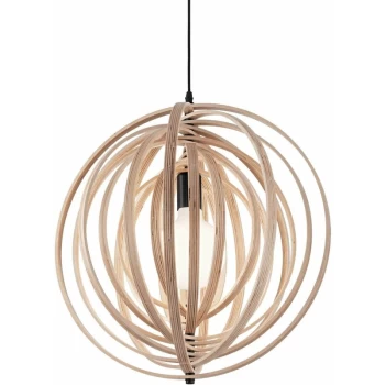 Image of Ideal Lux Lighting - Ideal Lux Disco - 1 Light Spherical Cage Ceiling Pendant Wood, E27