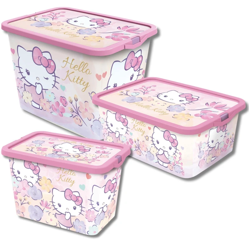 Image of Hello Kitty Tripple Storage Box Set Pink unisex Multi Size
