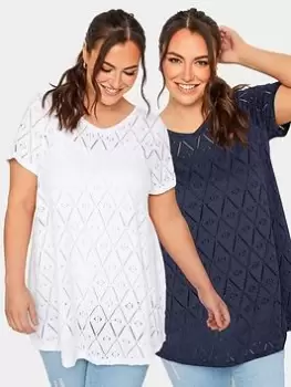 Image of Yours Broidery Swing Top 2 Pack - Navy/White, Blue, Size 18, Women