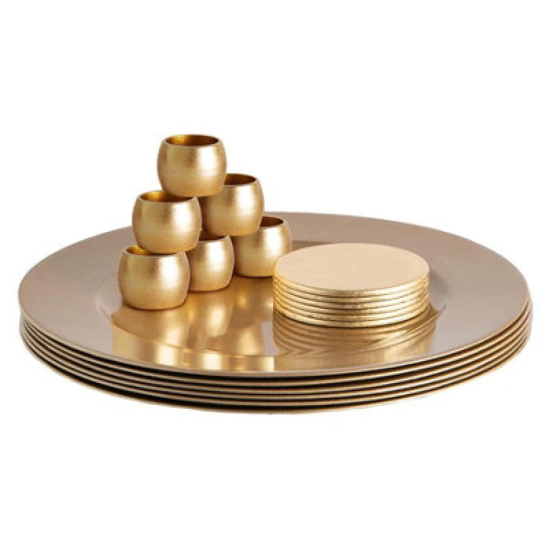 Image of Argon Tableware 18Pc Metallic Charger Plates Set - Gold - Reusable Dining Table Setting Plates For Christmas Party Celebrations