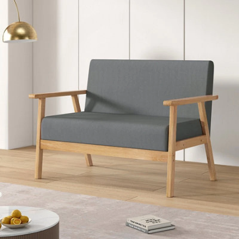 Image of MCC Direct Single seater Arm chair Linen Fabric Wooden Sofa/couch With Comfortable Padded Seat settee Grey