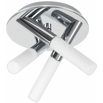 Image of IP44 3 Way Cross Over Chrome Flush Ceiling Light Frosted Glass Shades - No Bulbs