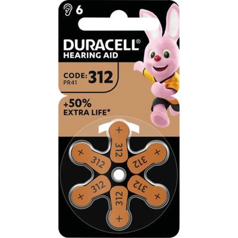 Image of Duracell Duracell S447 Specialty Hearing Aid Batteries Size 312 (6 Pack) DUR312 9161R312