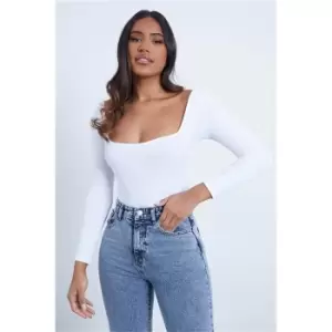 Image of I Saw It First White Ribbed Square Neck Bodysuit - White