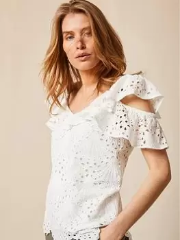 Image of Mint Velvet Mint Velvet Shell Broderie Cold Shoulder Top, Ivory Size XS Women