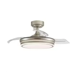 Image of Cristal Record Mini Moss Nickel LED Ceiling Fan 35W 3900 Lm CCT Folding blades