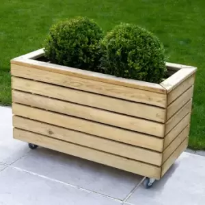 Image of 2a 7 x 1a 4 Forest Linear Double Wooden Garden Planter with Wheels (0.8m x 0.4m)