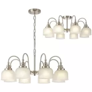 Image of Luminosa DeRuyter Semi Flush, Ceiling Pendant, 8 Light E27, Satin Nickel, Frosted Glass