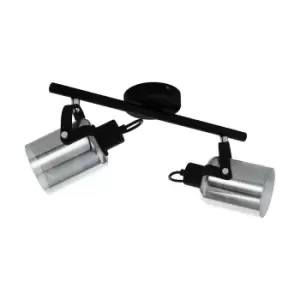 Image of Flush Ceiling Light Black Chrome Shade Black Glass Vaporized Bulb E27 2x40W