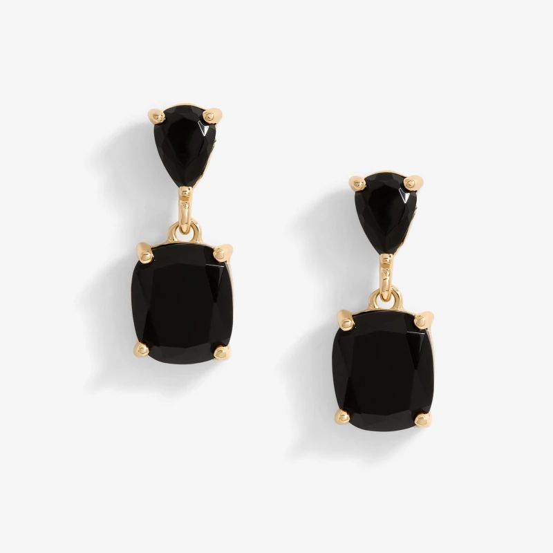 Image of Mood Gold Black Double Stone Drop Earrings Jewellery Sets One Size Gold 72779510000