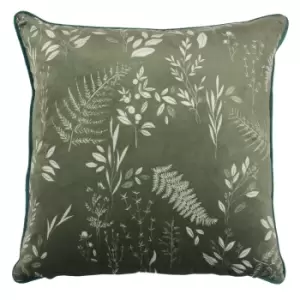 Image of Fearne Printed Velvet Cushion Sage Green, Sage Green / 50 x 50cm / Polyester Filled